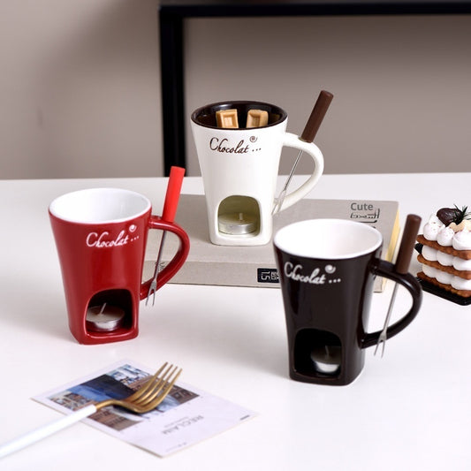 Hot Pot Cup Binaural Ceramic Chocolate Melting Furnace Cheese Heating