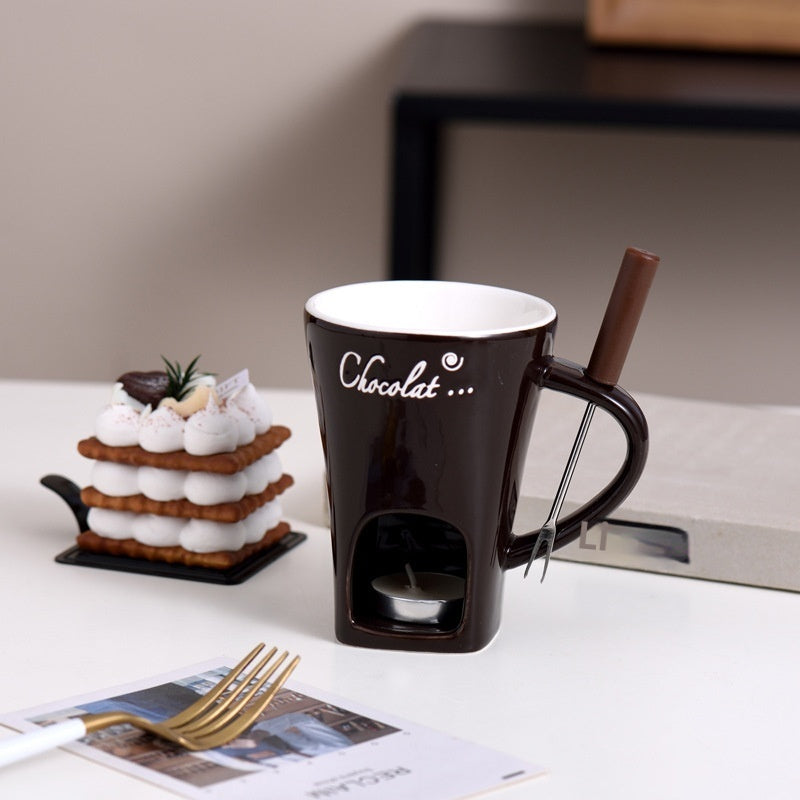 Hot Pot Cup Binaural Ceramic Chocolate Melting Furnace Cheese Heating